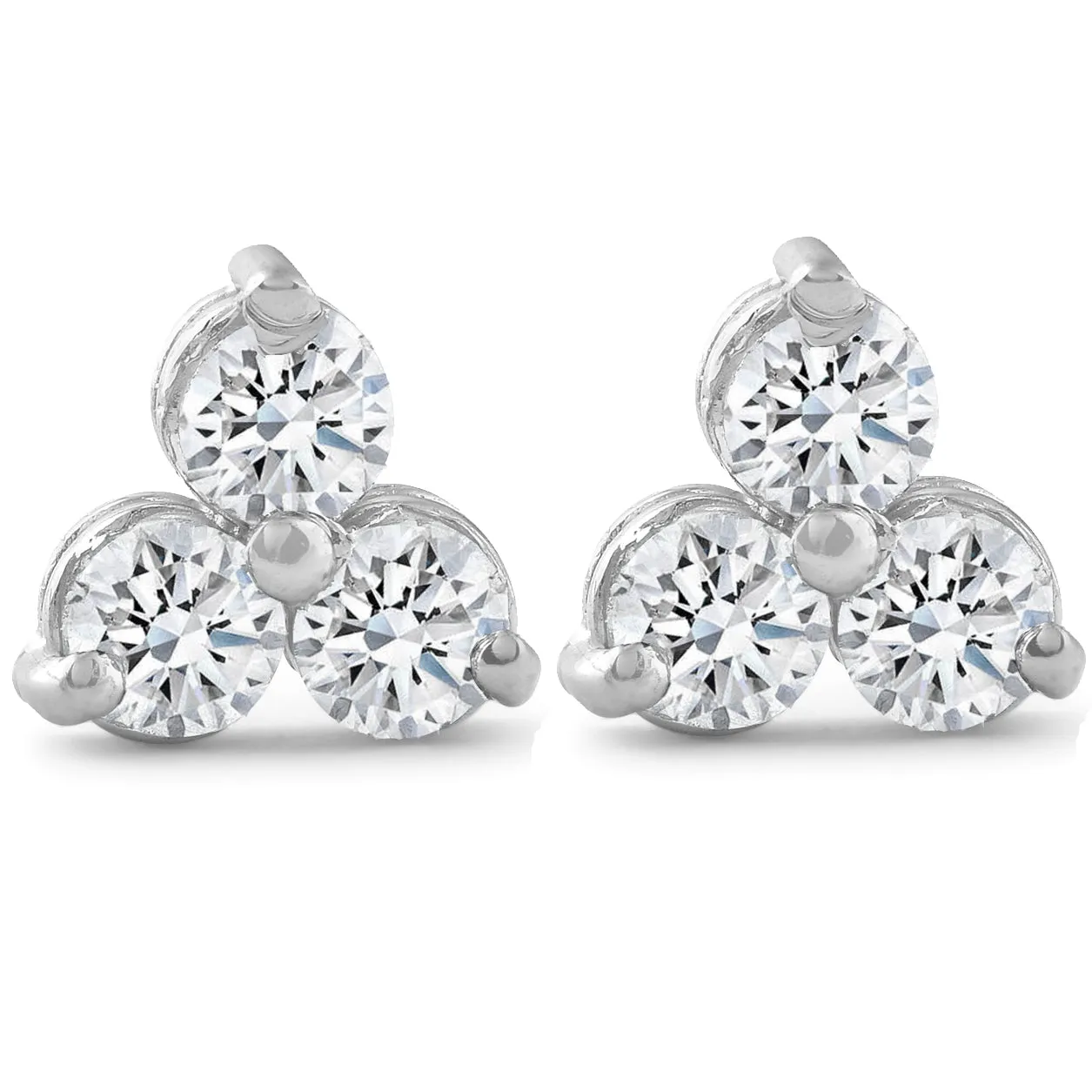 2ct Three Stone Diamond Earrings 14K White Gold