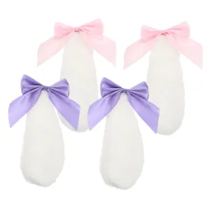 2Pairs Cute Bunny Plush Hair Clips of Rabbit Ears with Bowknot Soft Durable Hair Accessories for Halloween Cosplay Parties