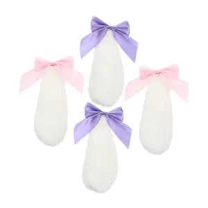 2Pairs Rabbit Ears Hair Clips Plush Bunny Ear Barrettes with Ribbon Bow Cute Animal Ears Hair Accessories for Cosplay Halloween Daily Wear Hairpins