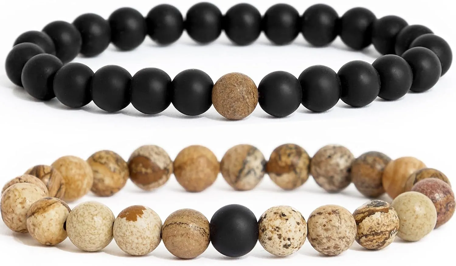 2PCS Beaded Bracelets Bangles Set, Couples Bracelet Set, Natural Healing Stone Bracelets, Yoga Bracelet Couple Stress Relief, Gift for Her Him Boyfriend Girlfriend Husband Wife Women Men