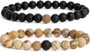 2PCS Beaded Bracelets Bangles Set, Couples Bracelet Set, Natural Healing Stone Bracelets, Yoga Bracelet Couple Stress Relief, Gift for Her Him Boyfriend Girlfriend Husband Wife Women Men