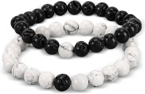 2Pcs Beaded Stretch Bracelets 8mm Round Gemstone Healing Crystal Stone Bracelet Gift for Women Man Couple Reiki Jewelry