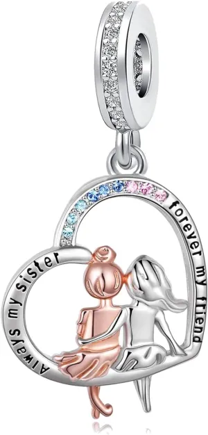 2PCS Mother Daughter Love Heart Charm I Love You to the Moon and Back Crystal Enamel Dangle Bead Charm