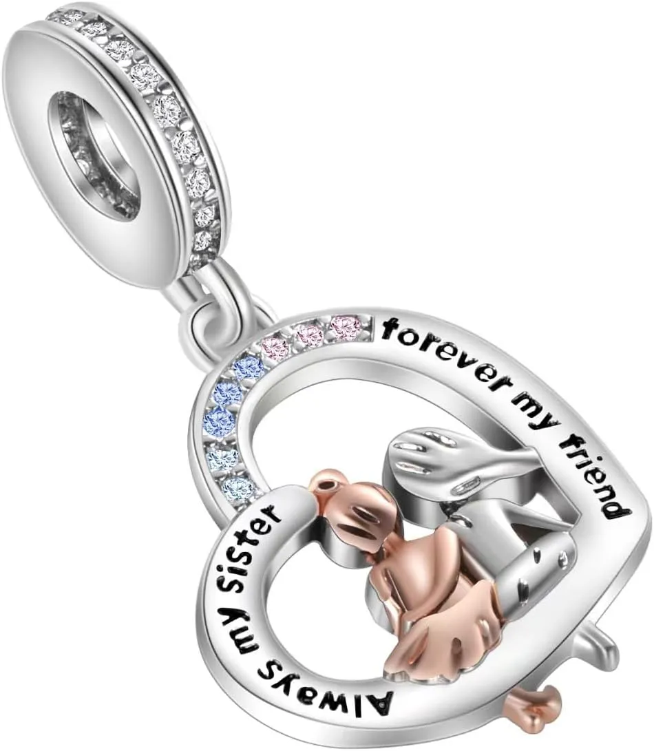 2PCS Mother Daughter Love Heart Charm I Love You to the Moon and Back Crystal Enamel Dangle Bead Charm
