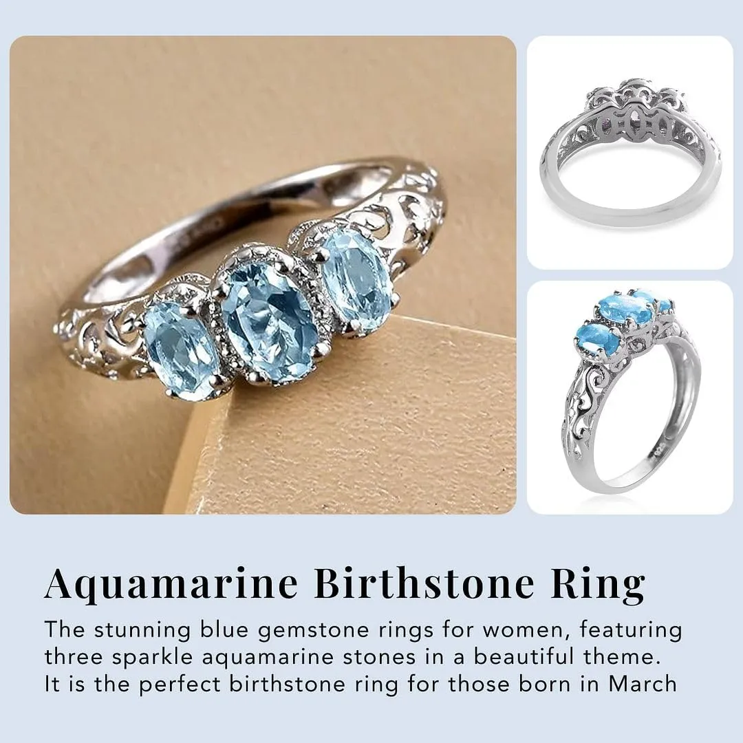 3 Birthstone Rings for Women in 925 Sterling Silver with Platinum Plated Daughters Mothers Ring - Gemstone Jewelry Birthday for Her Birthday Gifts