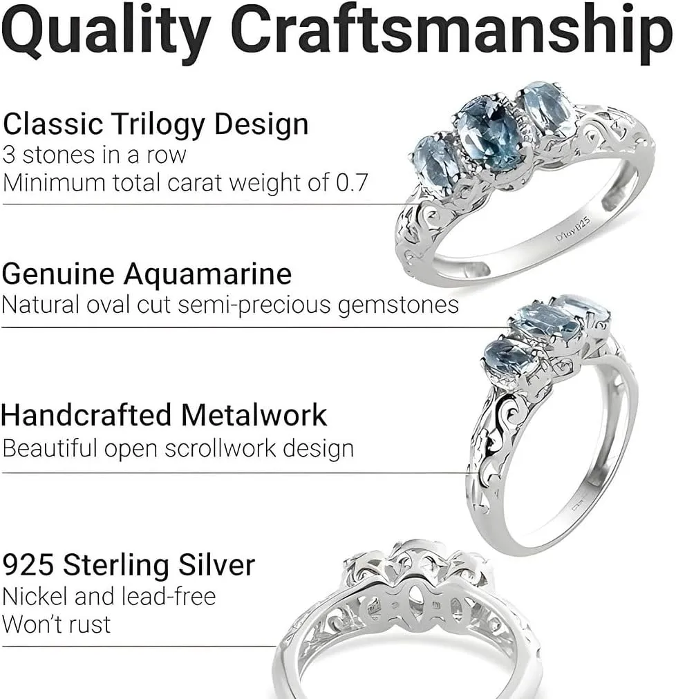 3 Birthstone Rings for Women in 925 Sterling Silver with Platinum Plated Daughters Mothers Ring - Gemstone Jewelry Birthday for Her Birthday Gifts