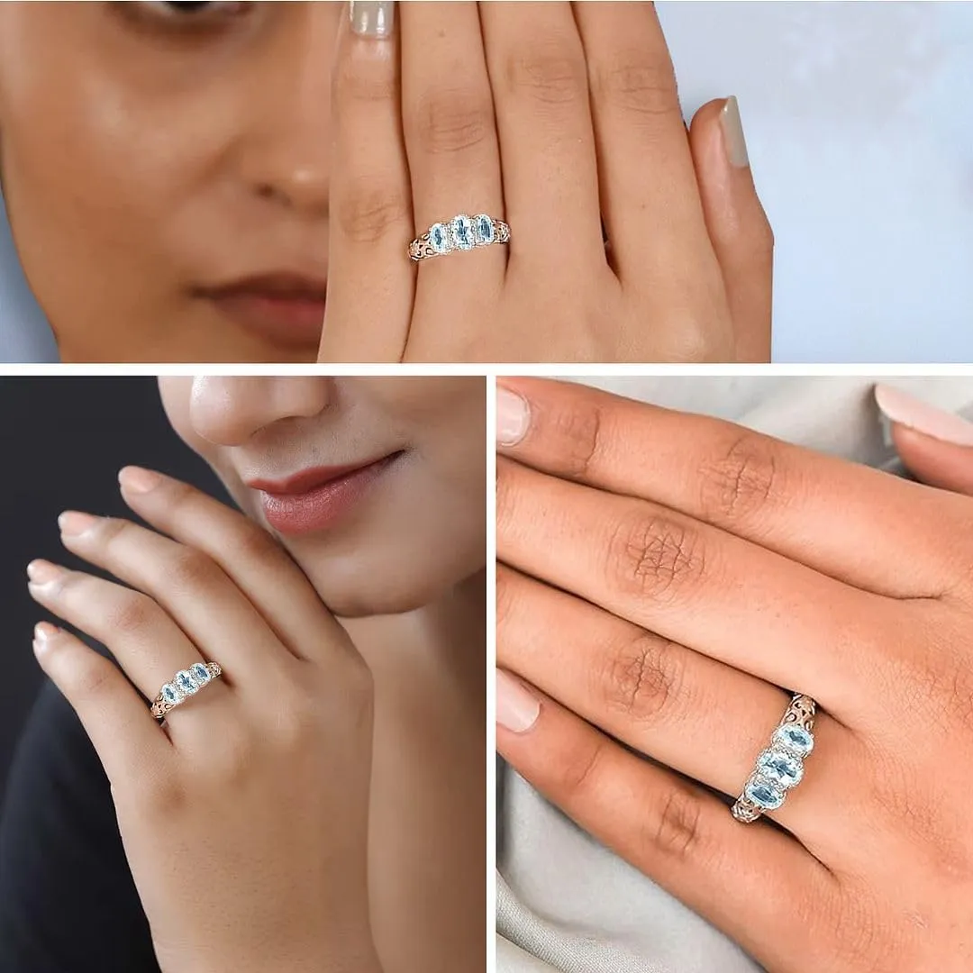 3 Birthstone Rings for Women in 925 Sterling Silver with Platinum Plated Daughters Mothers Ring - Gemstone Jewelry Birthday for Her Birthday Gifts