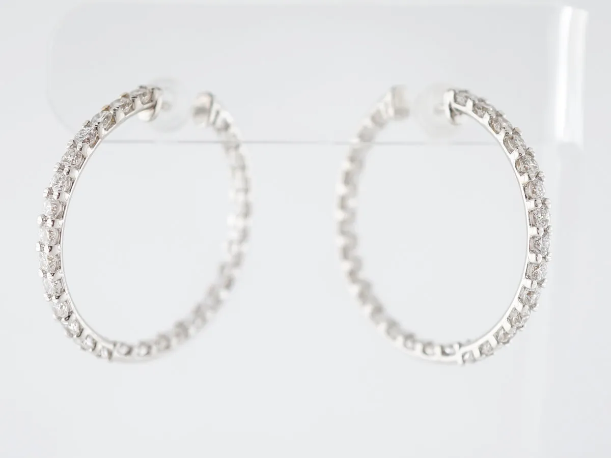 3 Carat Diamond Hoop Earrings in 18k White Gold