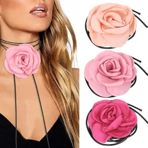 3Pc Flower Choker Necklace for Women Girls Rose Choker Flower Collar Necklace for Coquette Wedding Party