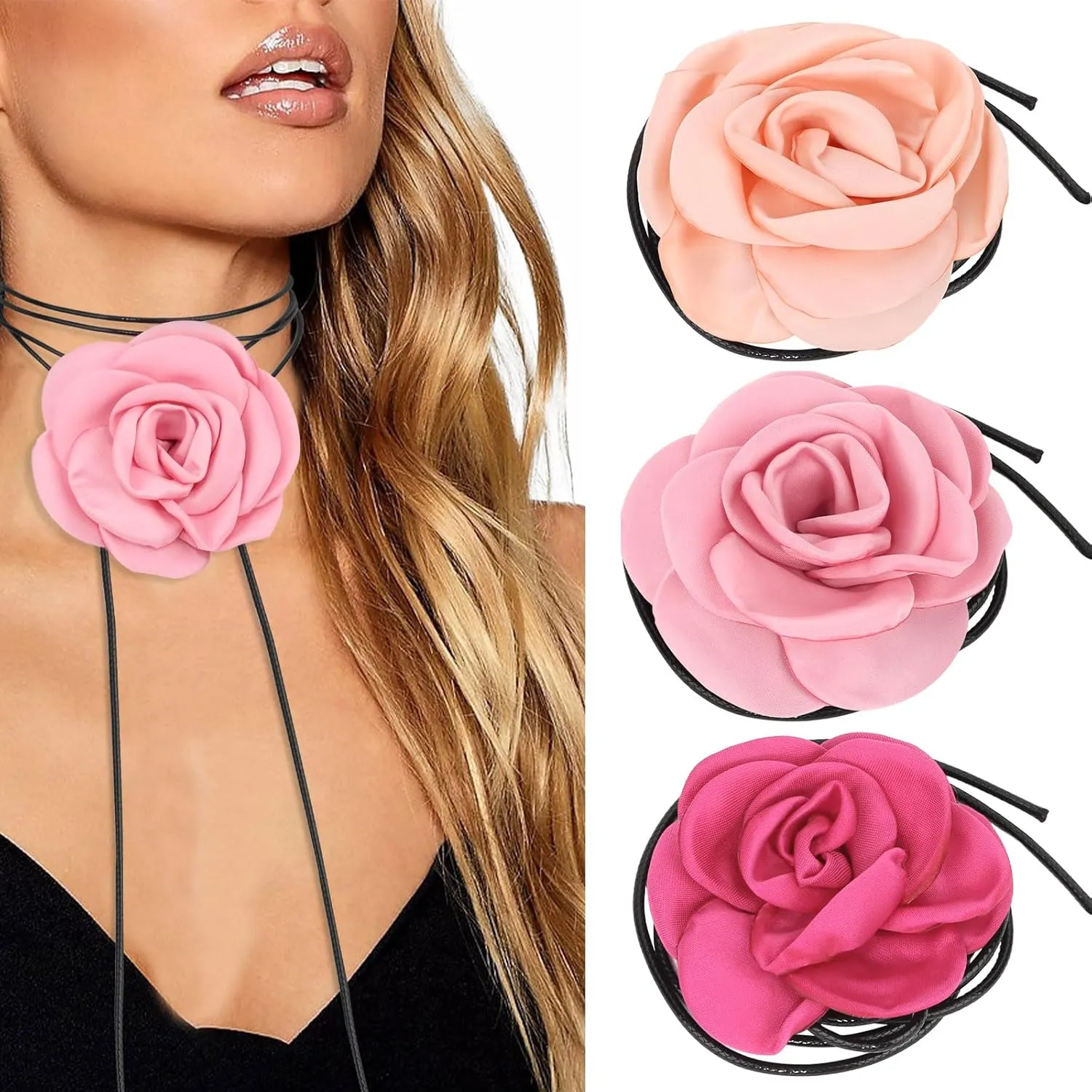 3Pc Flower Choker Necklace for Women Girls Rose Choker Flower Collar Necklace for Coquette Wedding Party
