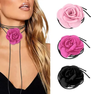 3Pc Flower Choker Necklace for Women Girls Rose Choker Flower Collar Necklace for Coquette Wedding Party