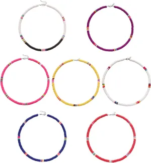 4-7 Pieces Heishi Surfer Choker Necklace for Women Colorful African Vinyl Disc Bead Necklace Bohemian Bead Choker Summer Beach Jewelry for Holidays