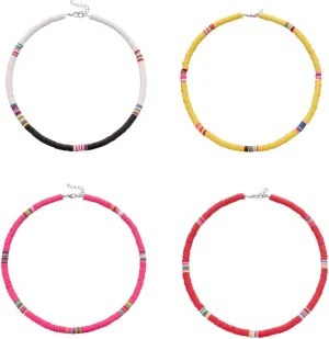 4-7 Pieces Heishi Surfer Choker Necklace for Women Colorful African Vinyl Disc Bead Necklace Bohemian Bead Choker Summer Beach Jewelry for Holidays