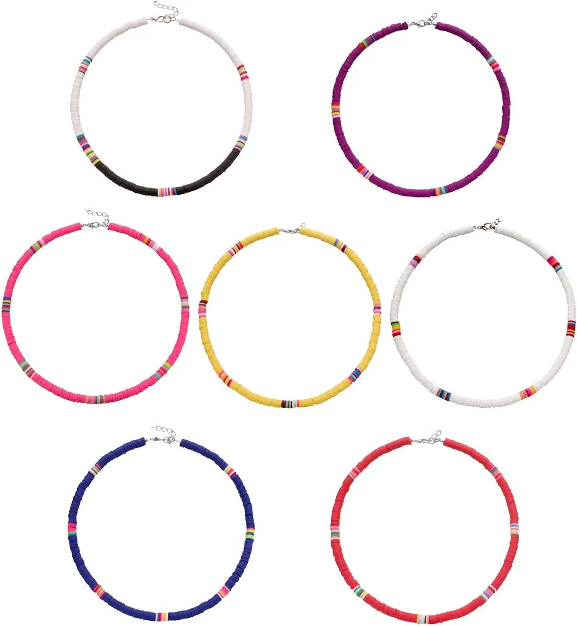 4-7 Pieces Heishi Surfer Choker Necklace for Women Colorful African Vinyl Disc Bead Necklace Bohemian Bead Choker Summer Beach Jewelry for Holidays