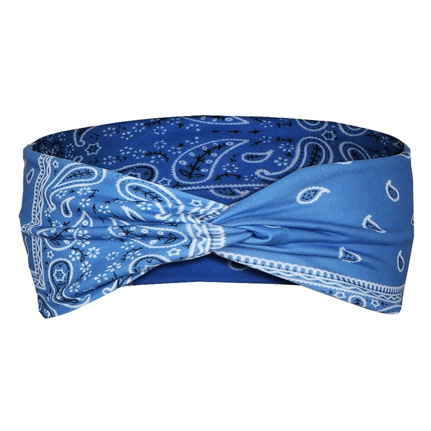 4 PCS Boho Thick Headband For Women Stretchy Wide Hair Band Paisley Pattern Knotted Turban Cotton Hair (2PCS Blue 2PCS Dark Blue-2, S)