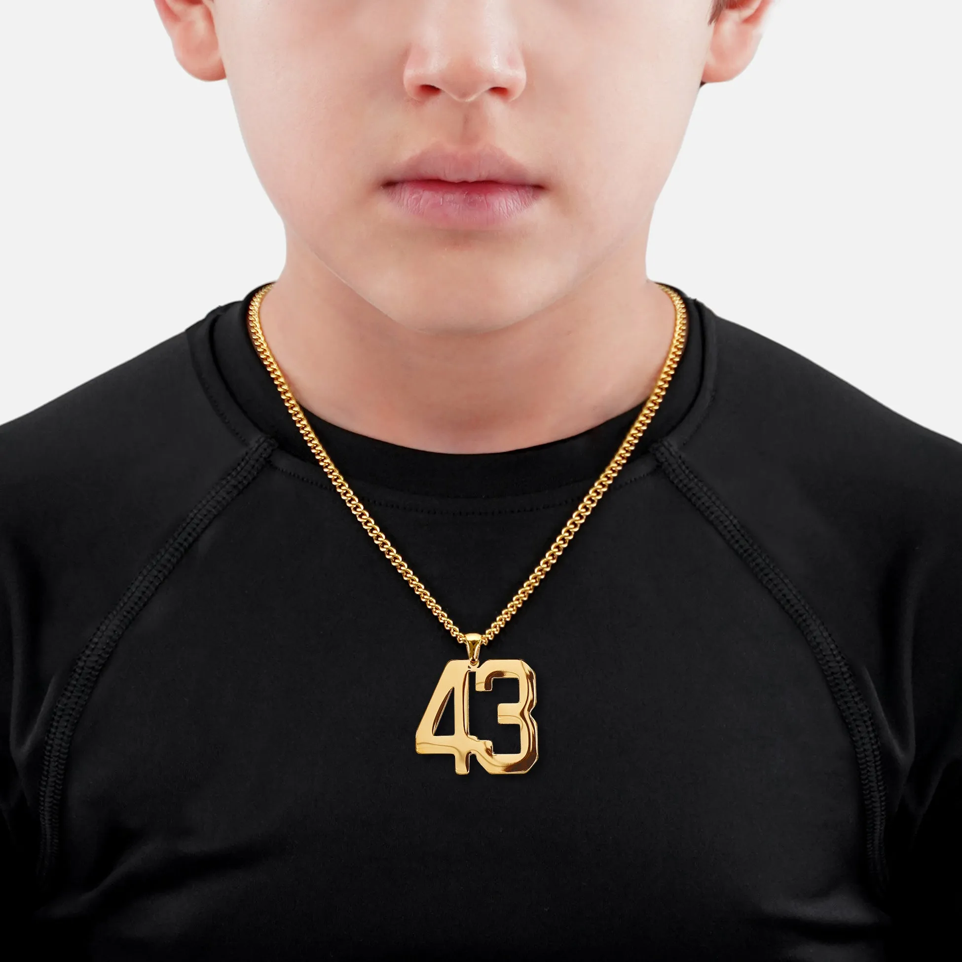 43 Number Pendant with Chain Kids Necklace - Gold Plated Stainless Steel