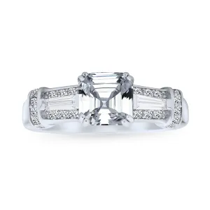4CT CZ Asscher Cut Engagement Ring Baguettes Band .925 Sterling Silver