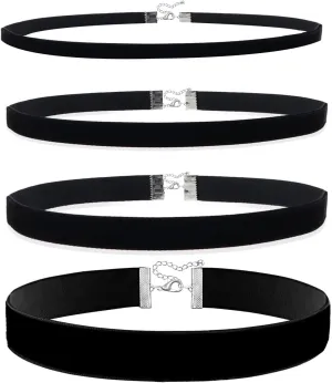 4PCS Black Choker for Women Black Lace Velvet Chocker Set Layered Classic Choker Necklace Velvet Collar Adjustable Gothic Chokers