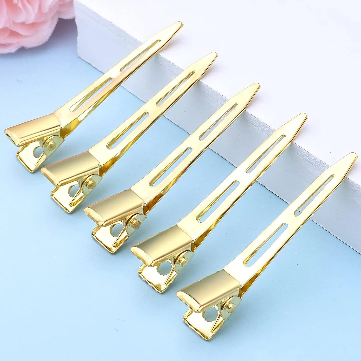 50pcs Golden Single Prong Curl Clips Alloy Alligator Hair Pins Clips Sectioning Hair Clips for Hair Extensions Styling Haircut Crafting, 5.6 cm x 0.83 cm x 1.1 cm
