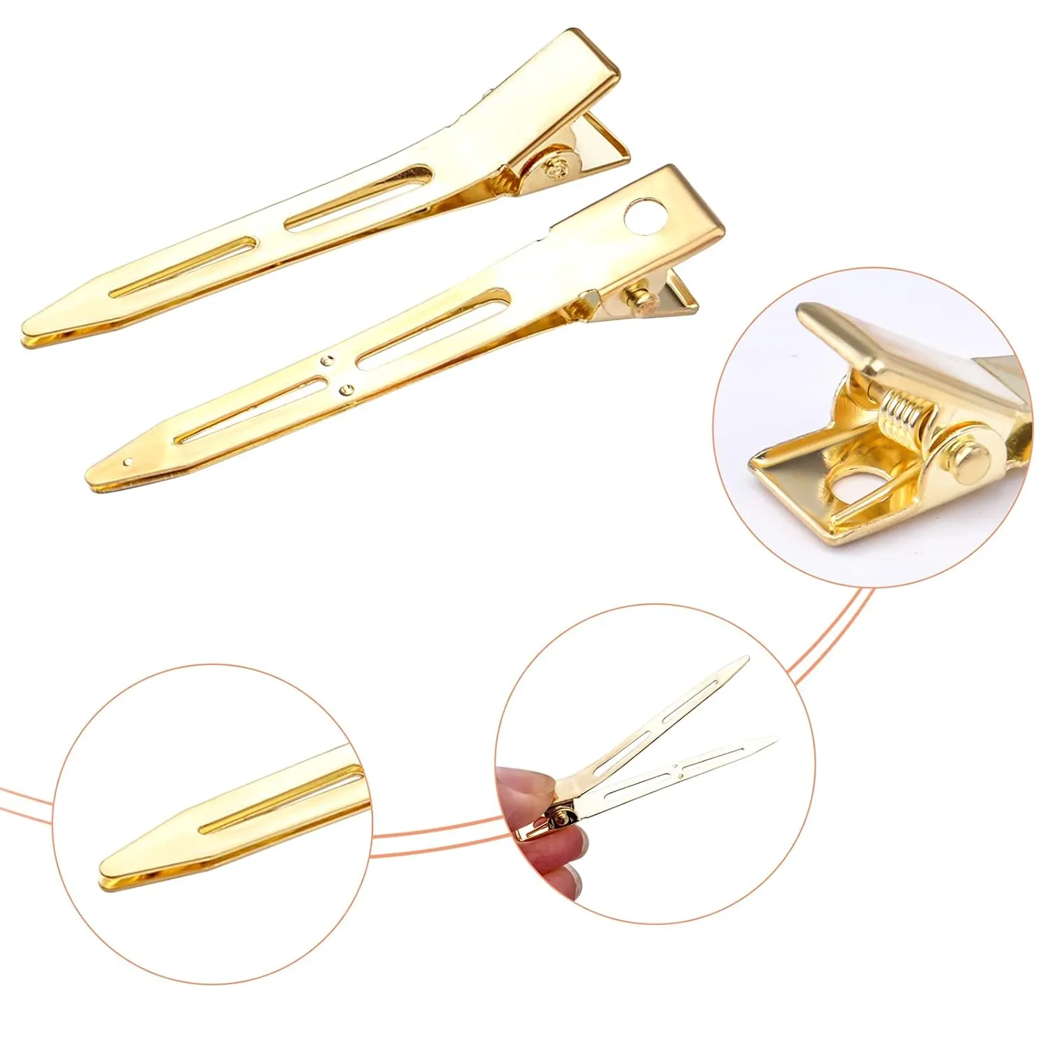 50pcs Golden Single Prong Curl Clips Alloy Alligator Hair Pins Clips Sectioning Hair Clips for Hair Extensions Styling Haircut Crafting, 5.6 cm x 0.83 cm x 1.1 cm