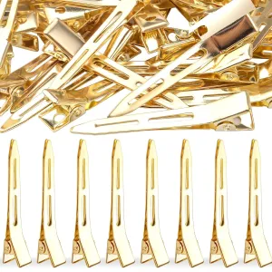 50pcs Golden Single Prong Curl Clips Alloy Alligator Hair Pins Clips Sectioning Hair Clips for Hair Extensions Styling Haircut Crafting, 5.6 cm x 0.83 cm x 1.1 cm