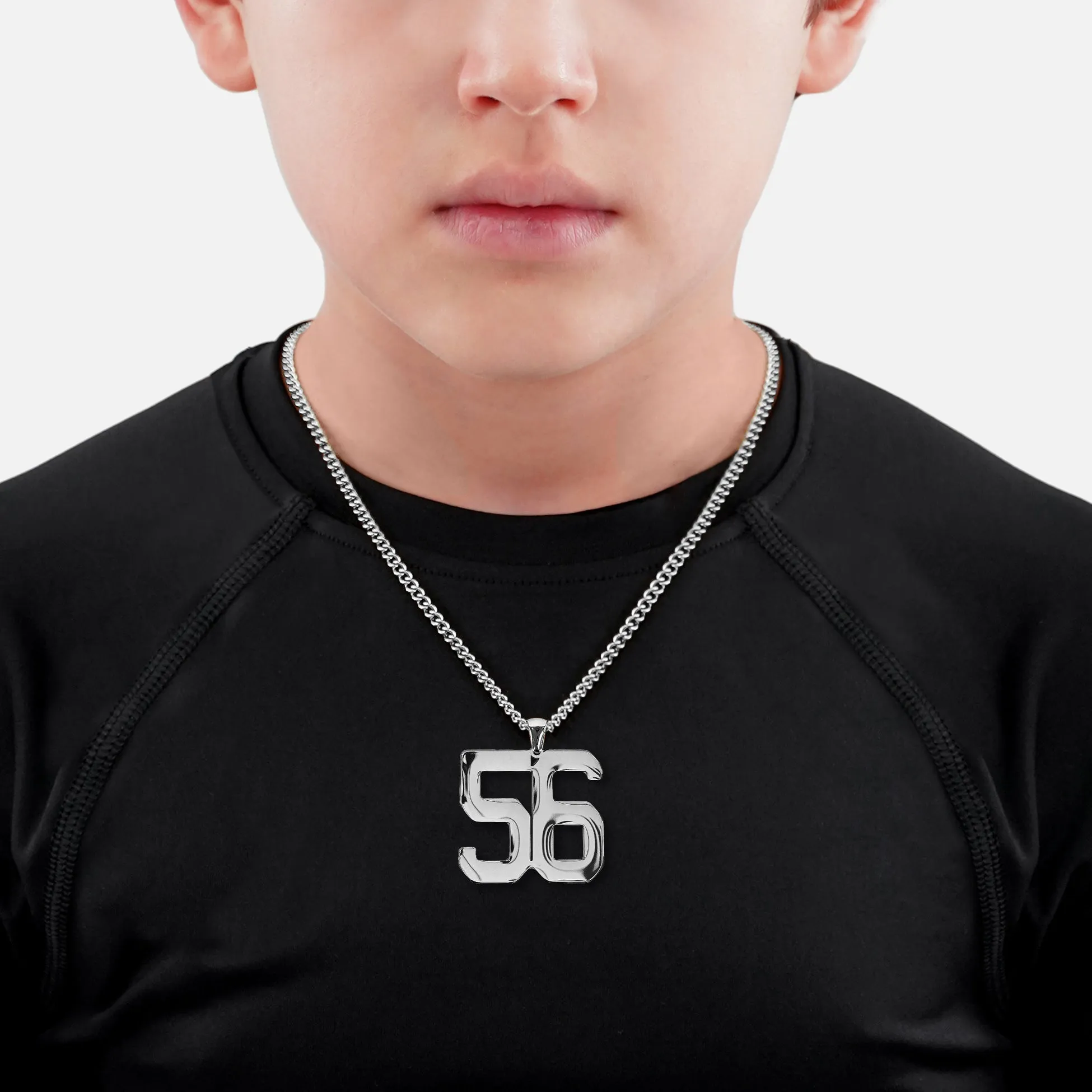 56 Number Pendant with Chain Kids Necklace - Stainless Steel