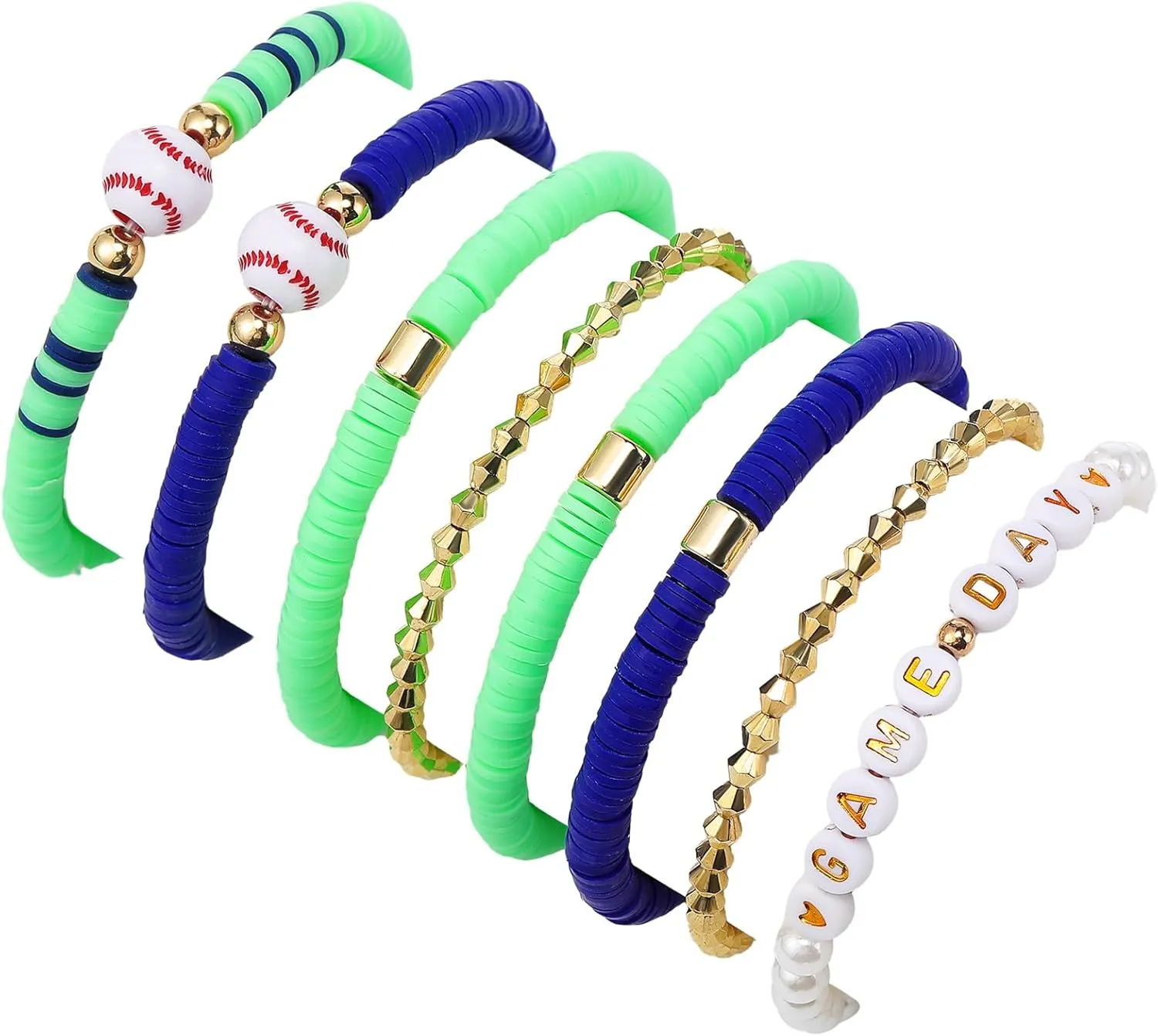 8 Pcs Baseball Game Day Bracelets Mom Bracelets Beaded Stretch Bracelets Stackable Sports Baseball Charm Bracelet Accessories for Women Outfit Jewelry Gifts