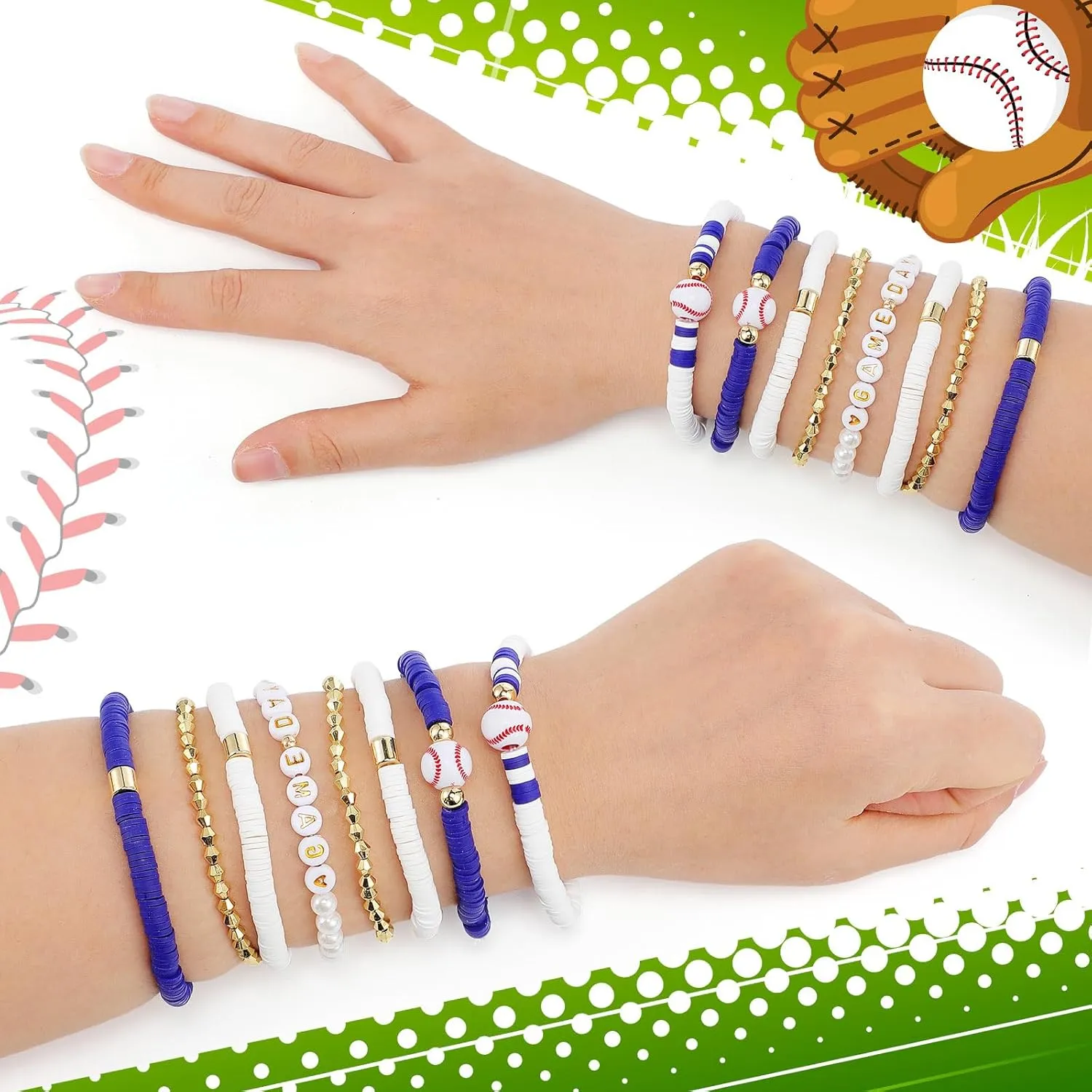8 Pcs Baseball Game Day Bracelets Mom Bracelets Beaded Stretch Bracelets Stackable Sports Baseball Charm Bracelet Accessories for Women Outfit Jewelry Gifts