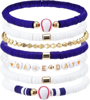 8 Pcs Baseball Game Day Bracelets Mom Bracelets Beaded Stretch Bracelets Stackable Sports Baseball Charm Bracelet Accessories for Women Outfit Jewelry Gifts