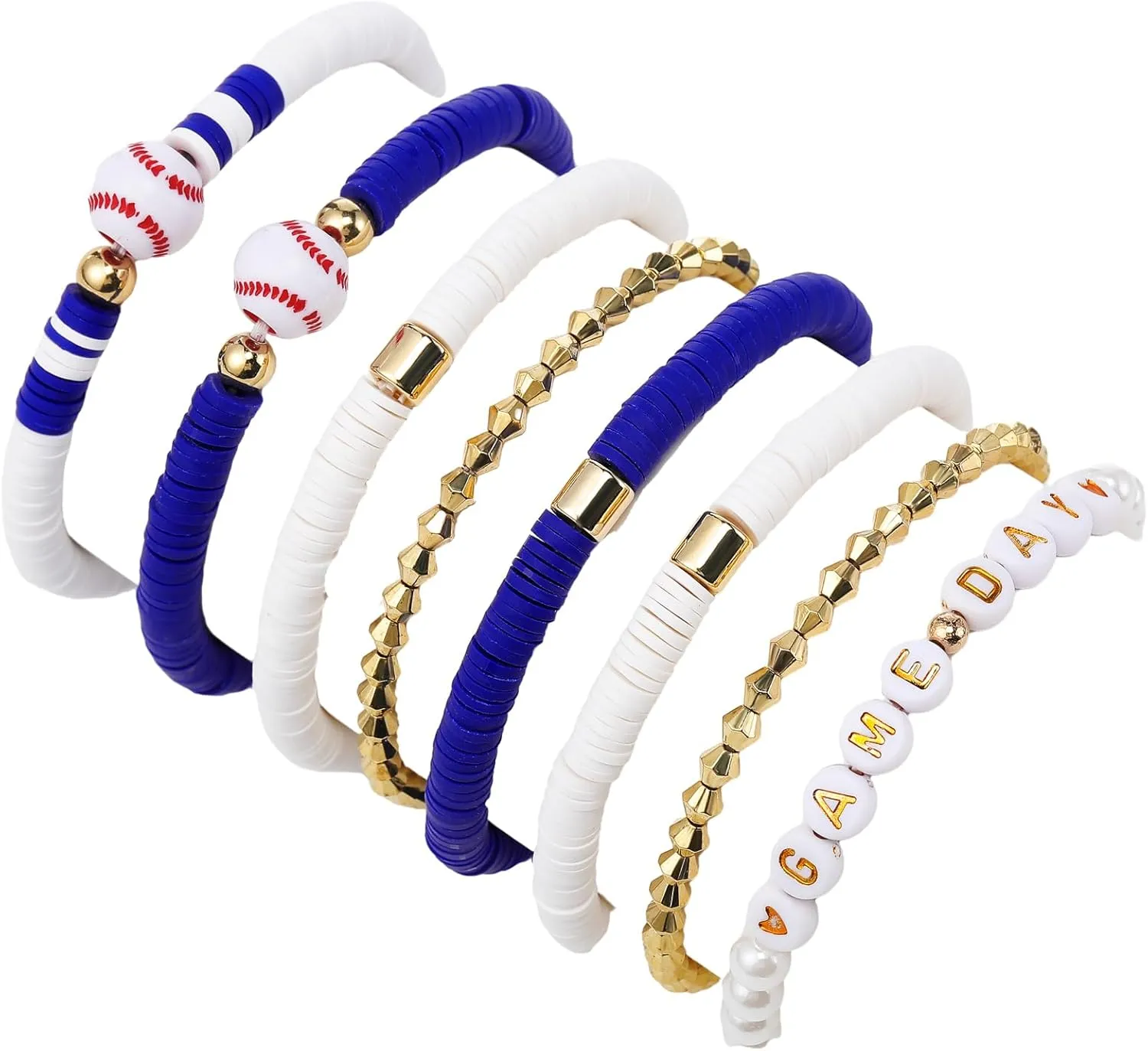 8 Pcs Baseball Game Day Bracelets Mom Bracelets Beaded Stretch Bracelets Stackable Sports Baseball Charm Bracelet Accessories for Women Outfit Jewelry Gifts