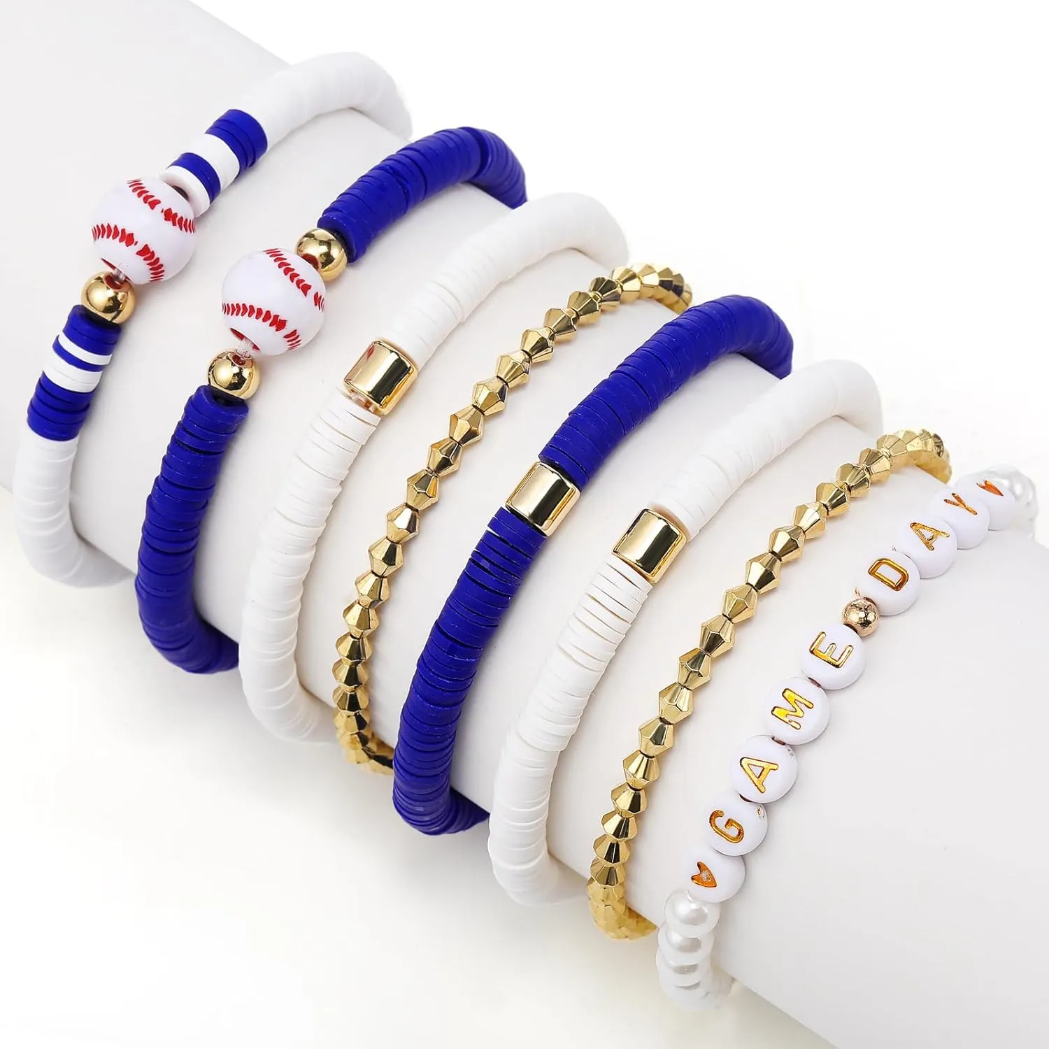 8 Pcs Baseball Game Day Bracelets Mom Bracelets Beaded Stretch Bracelets Stackable Sports Baseball Charm Bracelet Accessories for Women Outfit Jewelry Gifts