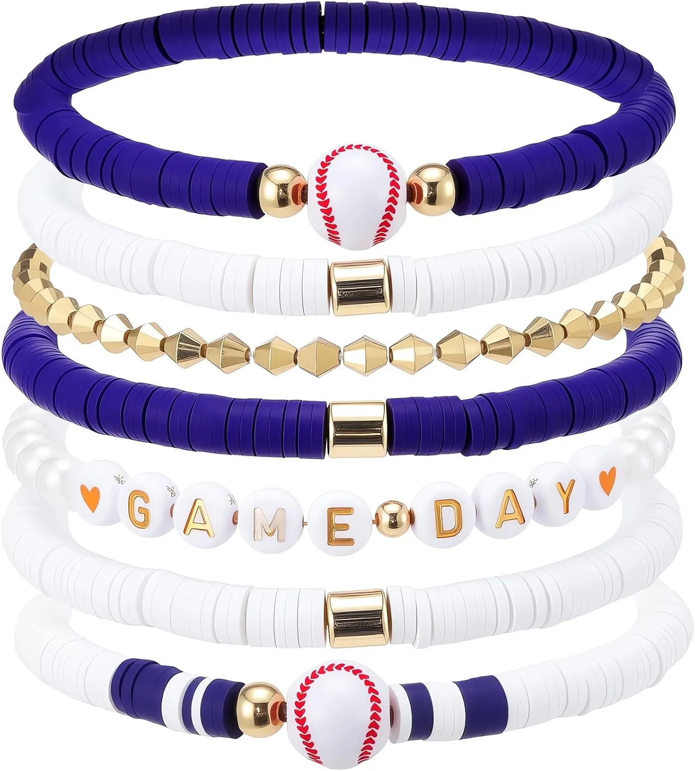 8 Pcs Baseball Game Day Bracelets Mom Bracelets Beaded Stretch Bracelets Stackable Sports Baseball Charm Bracelet Accessories for Women Outfit Jewelry Gifts