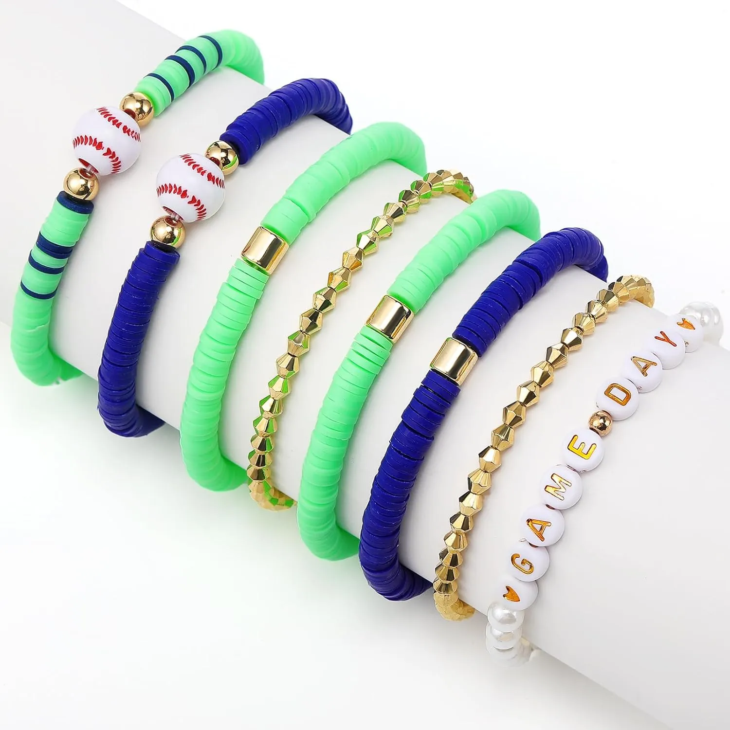 8 Pcs Baseball Game Day Bracelets Mom Bracelets Beaded Stretch Bracelets Stackable Sports Baseball Charm Bracelet Accessories for Women Outfit Jewelry Gifts