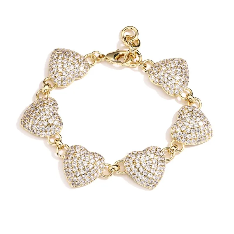 8mm Gold Chunky Crystal Heart Belcher Bracelet 7/7.5 Inch
