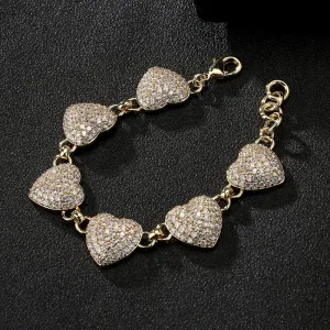 8mm Gold Chunky Crystal Heart Belcher Bracelet 7/7.5 Inch