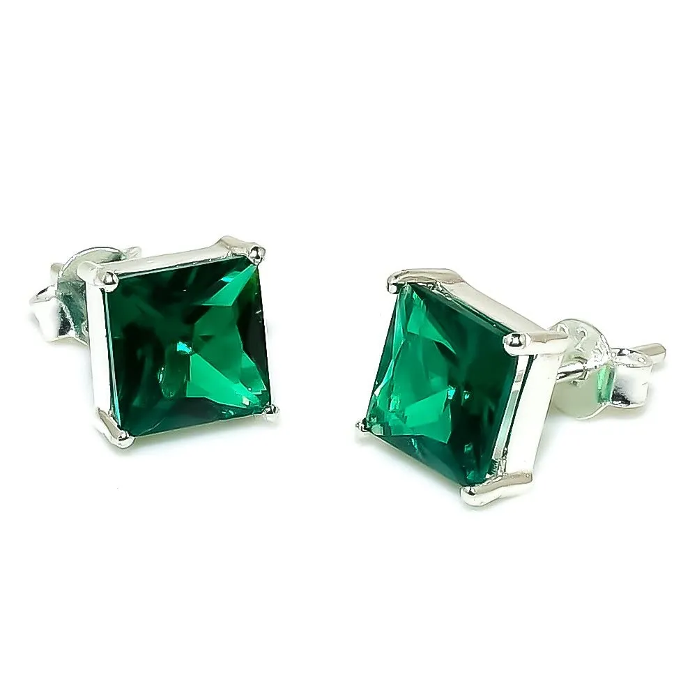 925 Silver Earrings Stud For girls/Emerald Gemstone Jewelry Set/Solitaire Stacking Rings For woman/Designer's Band (Silver, 5.5)