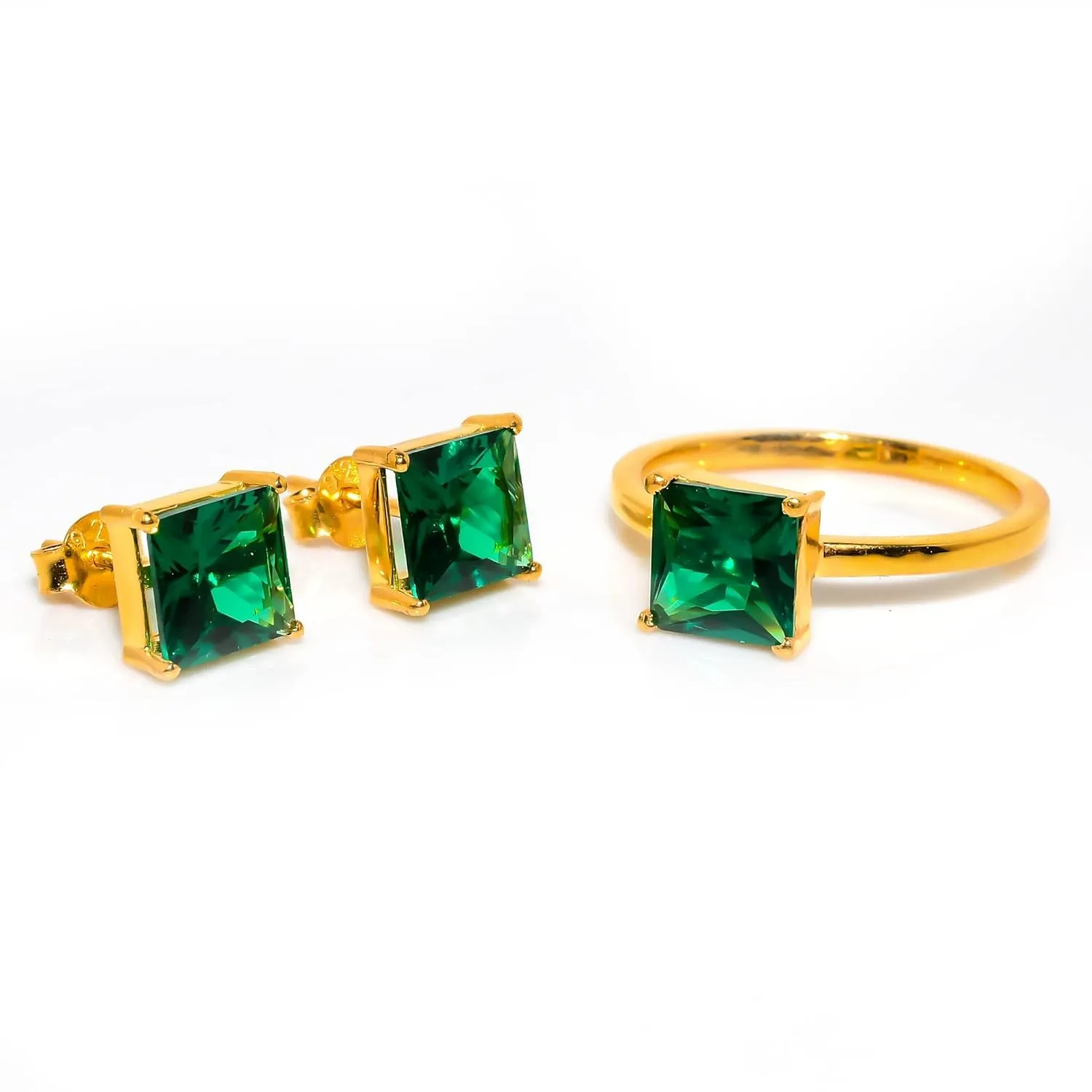 925 Silver Earrings Stud For girls/Emerald Gemstone Jewelry Set/Solitaire Stacking Rings For woman/Designer's Band (Silver, 5.5)