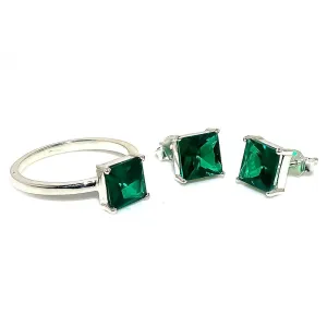 925 Silver Earrings Stud For girls/Emerald Gemstone Jewelry Set/Solitaire Stacking Rings For woman/Designer's Band (Silver, 5.5)