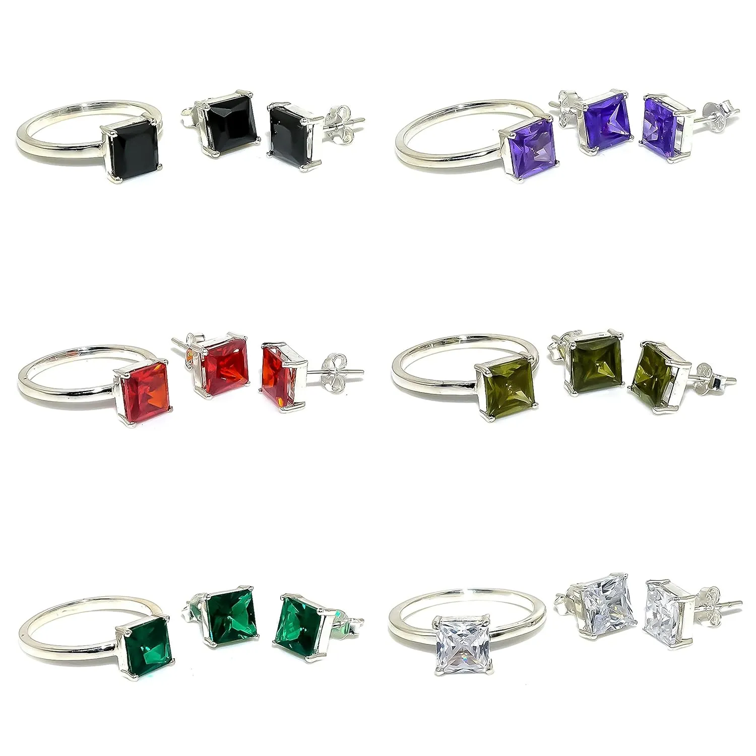 925 Silver Earrings Stud For girls/Emerald Gemstone Jewelry Set/Solitaire Stacking Rings For woman/Designer's Band (Silver, 6.5)