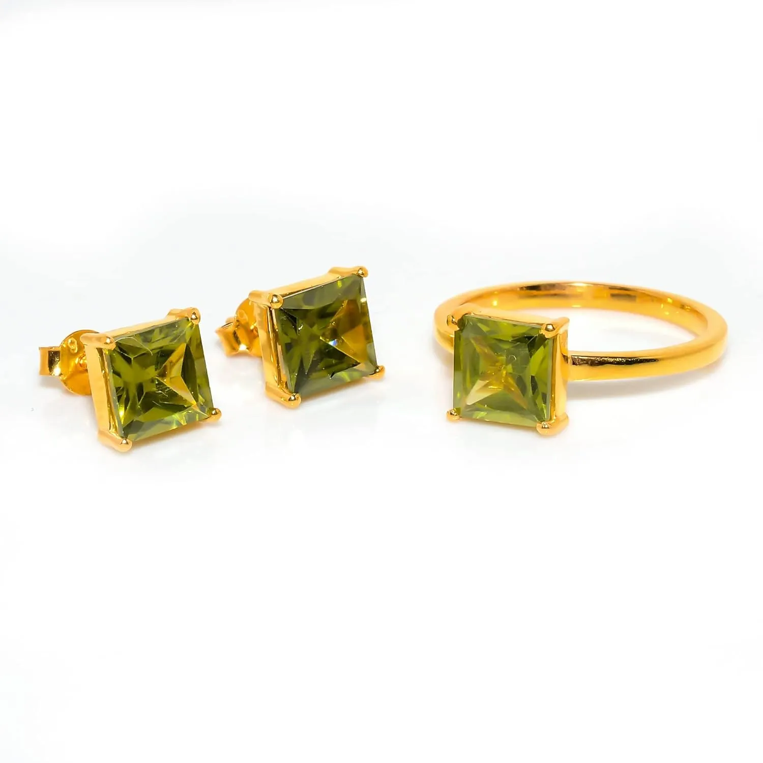 925 Silver Earrings Stud For girls/Peridot Gemstone Jewelry Set/Solitaire Stacking Rings For woman/Designer's Band (Silver, 7.5)