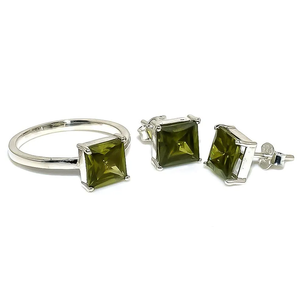 925 Silver Earrings Stud For girls/Peridot Gemstone Jewelry Set/Solitaire Stacking Rings For woman/Designer's Band (Silver, 7.5)