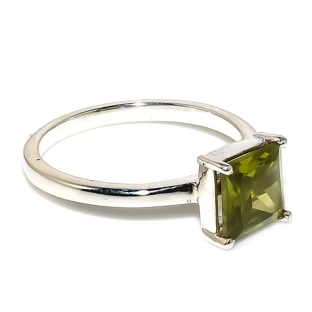 925 Silver Earrings Stud For girls/Peridot Gemstone Jewelry Set/Solitaire Stacking Rings For woman/Designer's Band (Silver, 7.5)