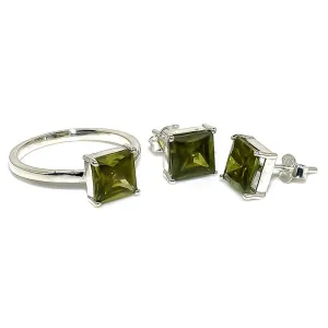 925 Silver Earrings Stud For girls/Peridot Gemstone Jewelry Set/Solitaire Stacking Rings For woman/Designer's Band (Silver, 7.5)