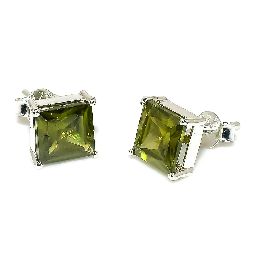 925 Silver Earrings Stud For girls/Peridot Gemstone Jewelry Set/Solitaire Stacking Rings For woman/Designer's Band (Silver, 7.5)