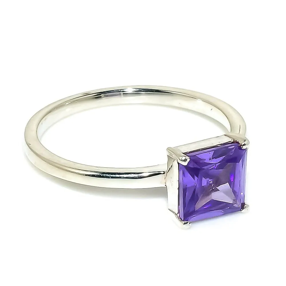 925 Silver Jewelry Set/Amethyst Gemstone Earrings stud for Girls/Solitaire Stacking Rings For woman/Designer's Band (Silver, 8.5)