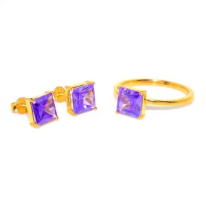 925 Silver Jewelry Set/Amethyst Gemstone Earrings stud for Girls/Solitaire Stacking Rings For woman/Designer's Band (Silver, 8.5)