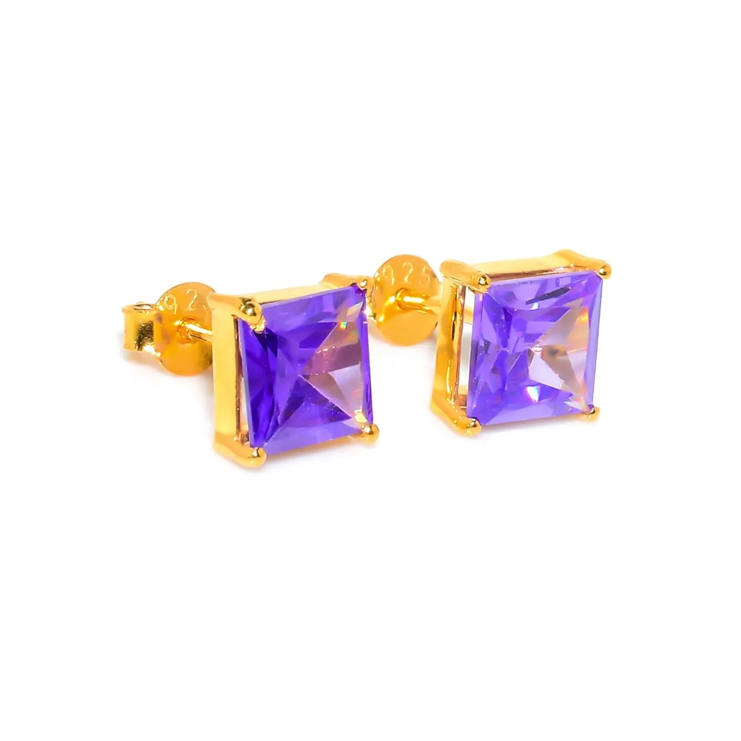 925 Silver Jewelry Set/Amethyst Gemstone Earrings stud for Girls/Solitaire Stacking Rings For woman/Designer's Band (Silver, 8.5)