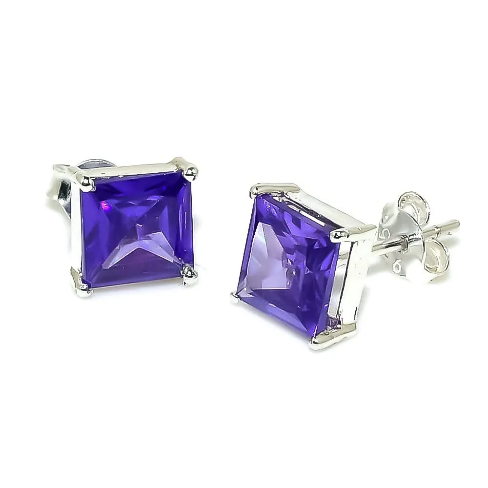 925 Silver Jewelry Set/Amethyst Gemstone Earrings stud for Girls/Solitaire Stacking Rings For woman/Designer's Band (Silver, 8.5)