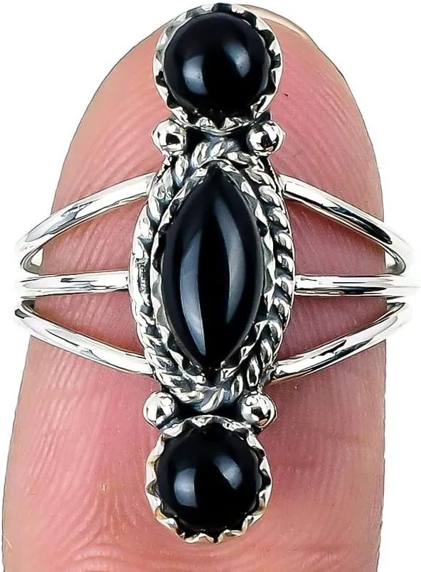 925 Sterling Silver Adjustable Ring - 3 Gemstones Marquise & Round Shape Handmade Ring for Women, Statement Jewelry Gift for Her