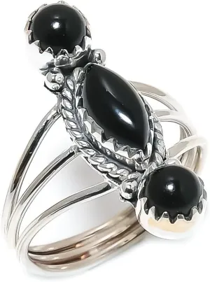 925 Sterling Silver Adjustable Ring - 3 Gemstones Marquise & Round Shape Handmade Ring for Women, Statement Jewelry Gift for Her